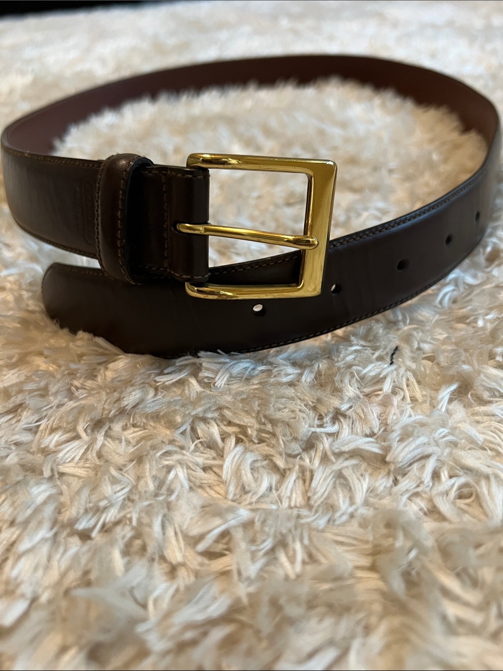 Coach Men's Classic Burnished Brown Leather Belt with Gold Buckle Timeless Style
